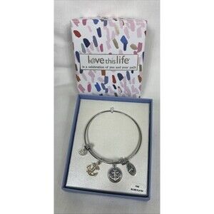 Love This Life Women's Fine Silver Plated Bangle Bracelet Anchor Star NEW in Box